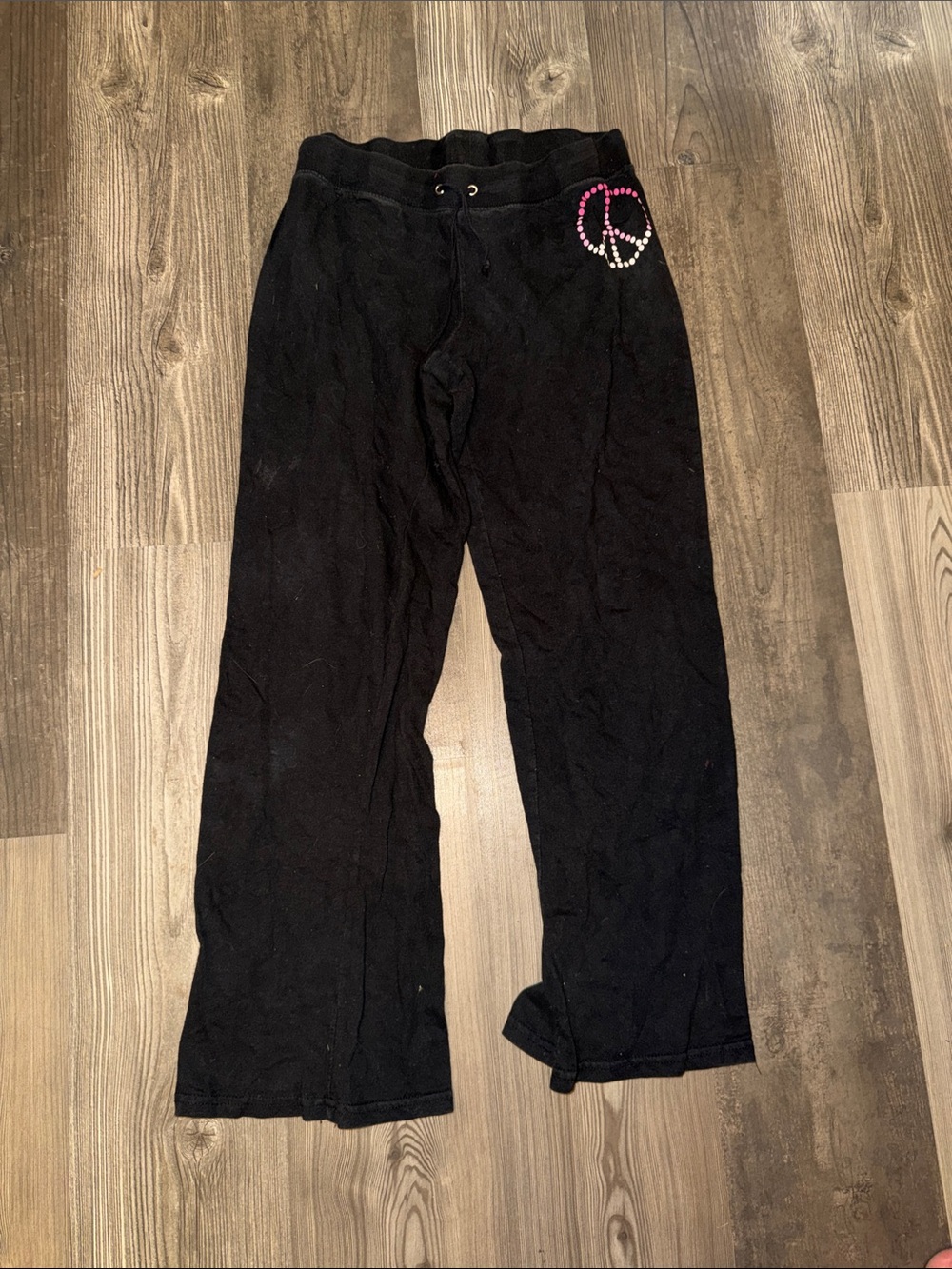 Black Sweatpants with Rhinestone Peace Sign